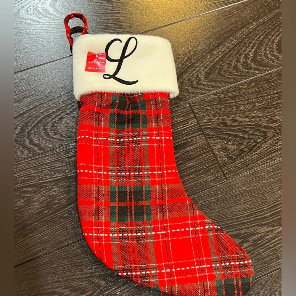 LETTER T WONDERSHOP TARGET Plaid RED CHRISTMAS STOCKING MONOGRAM RED 18